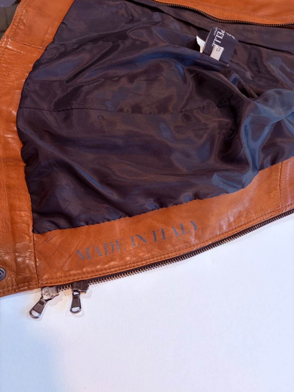 Italian Leather Moto Jacket Women’s 42 (US 6) Cognac Brown Made in Italy - Picture 8 of 10